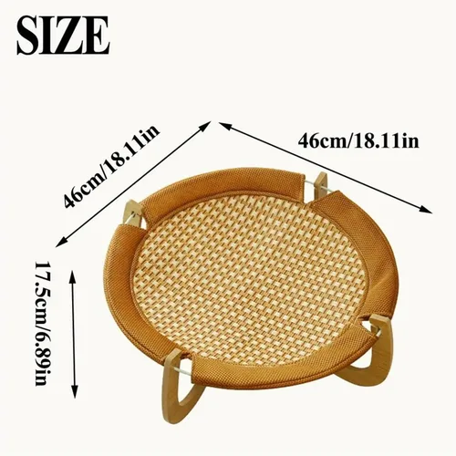 Vista 4 de Multipurpose Wood Cat Bed Sturdy Comfortable Dog Hammock with Support Round with Stand Pet Camp Mat