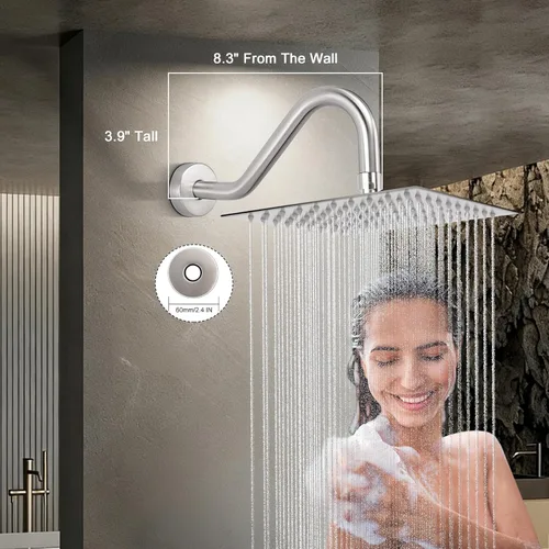 Vista 2 de NearMoon Brazo de extensión de ducha en forma de J, extensor de altura de cabezal de ducha de acero inoxidable con brida, diseño de tubo elevador