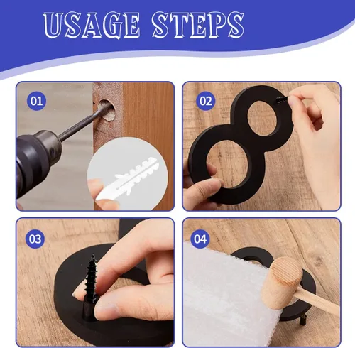 Vista 6 de Números de casa de 12 pulgadas para exteriores modernos de metal negro números de dirección para puertas flotantes de casa con kit de clavos