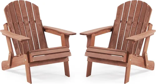 Vista 18 de Silla Adirondack plegable de madera de gran tamaño con respaldo y tablero de asiento premontados, silla de descanso para patio al aire libre