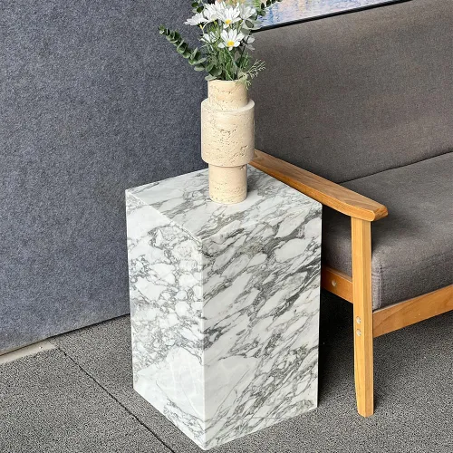 Vista 11 de Mesa auxiliar de mármol de lujo, mesa auxiliar cuadrada para sofá y cama modernos, sala de estar, sofá, dormitorio (Calacatta Viola)