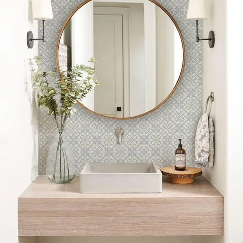 Vista 23 de Alwayspon 12 calcomanías de azulejos de pared retro florales mate para transferir, despegar y pegar, calcomanías de vinilo autoadhesivas