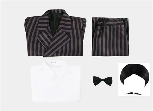 Vista 5 de Disfraz de Gomez para hombre, traje familiar a rayas para adultos