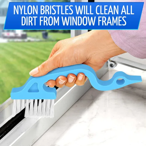 Vista 5 de Cepillo de limpieza de hendiduras de cerdas duras Cepillo de limpieza de ranura de ventana Cepillo de limpieza de mango curva Cepillo de limpieza