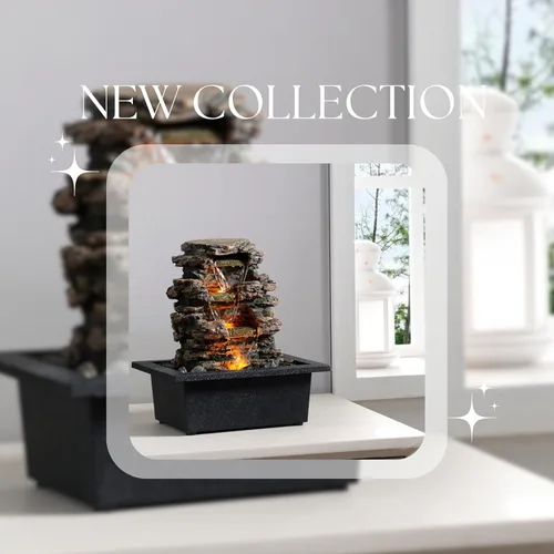 Vista 5 de Fuente de mesa MAOCHI, máquina de sonido relajante para decoración del hogar con bomba automática, cuenco profundo y rocas naturales de río.