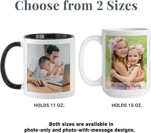 Vista 6 de Let's Make Memories Taza de fotos personalizada con mensaje, 11 onzas, mango negro, para él