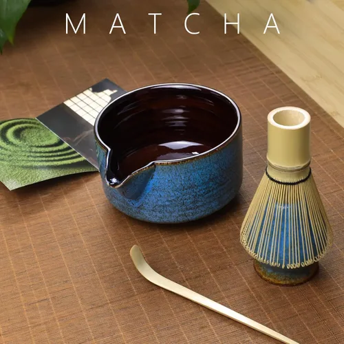 Vista 9 de Artcome Kit completo de ceremonia de matcha de 7 piezas para ceremonia de té, cuenco con boquilla de vertido, batidor, cuchara de té, colador