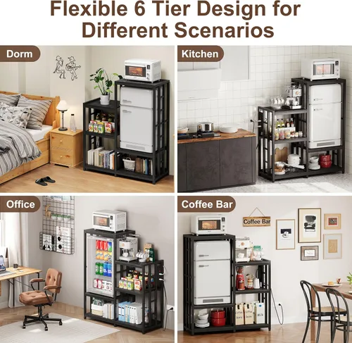 Vista 5 de Soporte para Mini Nevera, Estación de Gabinete de Barra de Café con Espacio de Almacenamiento para Insertar Refrigerador Pequeño, Organizador