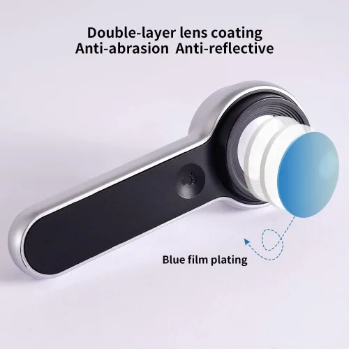 Vista 2 de Lupa recargable iluminada de 60 veces con lentes de doble revestimiento, iluminación LED/UV, diseñada para la identificación de joyas