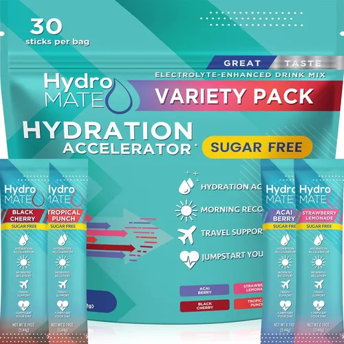 Vista 9 de Paquetes de hidratación sin azúcar en polvo de electrolitos Acai Berry HydroMATE 30 Sticks