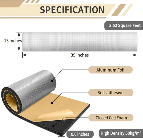 Vista 2 de TroyStudio Espuma de celda cerrada a prueba de sonido, autoadhesiva de 13" x 39" escudo térmico lámina de espuma de goma acústica - rollo