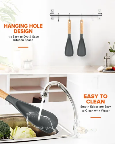 Vista 7 de Cuchara de cocina para utensilios de cocina antiadherentes, ideal para cocinar y servir silicona mate resistente sin BPA, cuchara con mango