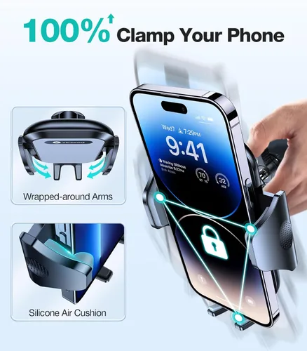 Vista 3 de VICSEED Mejora Soporte Ultra Estable para Teléfono de Coche【Doble Cierre con Clip Metálico】 Soporte Universal para Ventilación de Coche, Soporte