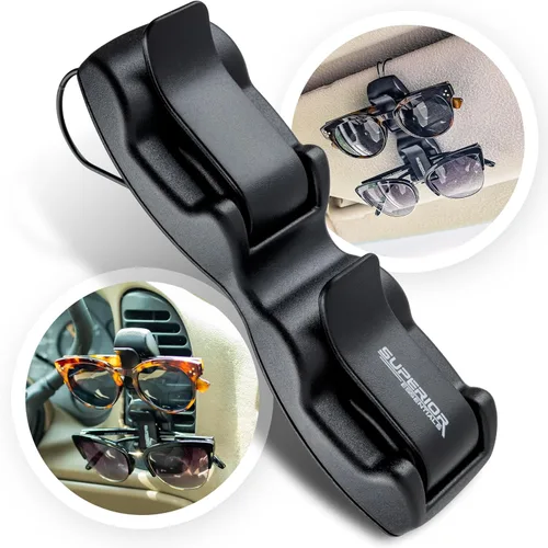 Vista 2 de Superior Essentials Soporte para lentes de sol para visera de automóvil, soporte para lentes de sol con doble extremo, soporte universal para lentes