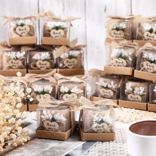 Vista 6 de Retisee Velas de boda para invitados, despedida de soltera, candelita conmemorativa de madera, regalos de agradecimiento, velas hechas a mano