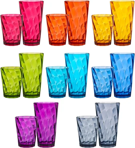 Vista 12 de Vasos US Acrylic Optix Mini, de plástico, reutilizables, aptos para lavavajillas (juego de 8) Tazas de jugo de 8oz en colores de tono de joya