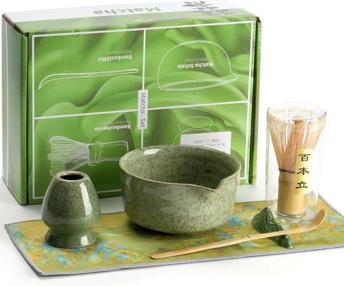 Vista 11 de Juego de batidor de matcha, juego de matcha de cerámica que incluye cuenco matcha, batidor y soporte, cuchara de bambú, soporte para cucharada
