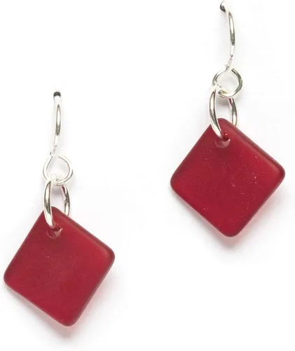 Vista 10 de Delicate Diamond Sea Glass Earrings, Beach Glass Earrings for Women by EcoSeaCo, using sustainable, recycled and repurposed material. Handmade