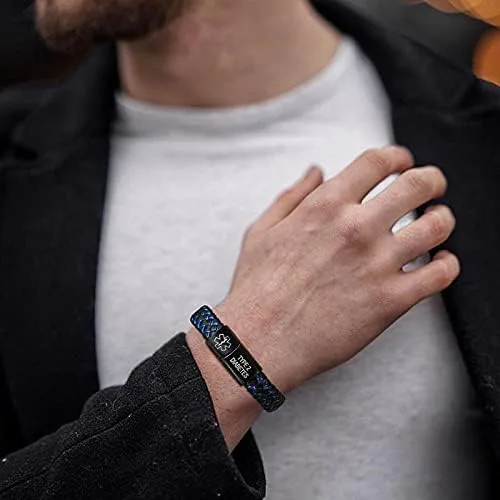 Vista 3 de VNOX - Pulsera de cuero trenzado azul con símbolo médico Caduceo y broche magnético, de 6 a 8.3 pulgadas