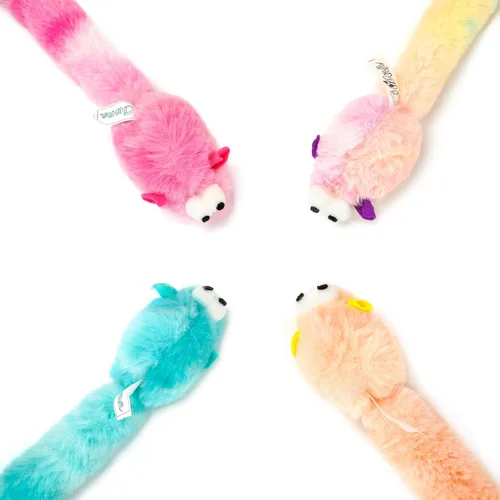 Vista 8 de CHIWAVA 4 paquetes de juguetes de peluche suave de 15 pulgadas de largo, ratones con sonido de campana Rustle, pequeño juguete interactivo