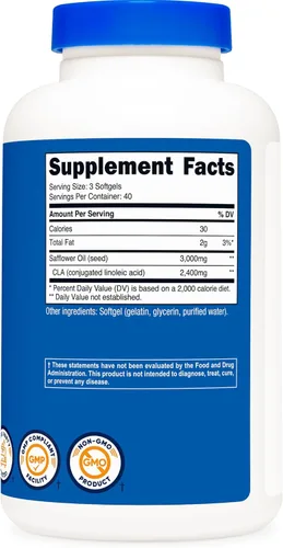 Vista 5 de Nutricost CLA (Ácido Linoleico Conjugado) 2,400mg, 120 Cápsulas Blandas - Sin Gluten, Sin OGM, 800mg Por Cápsula Blanda