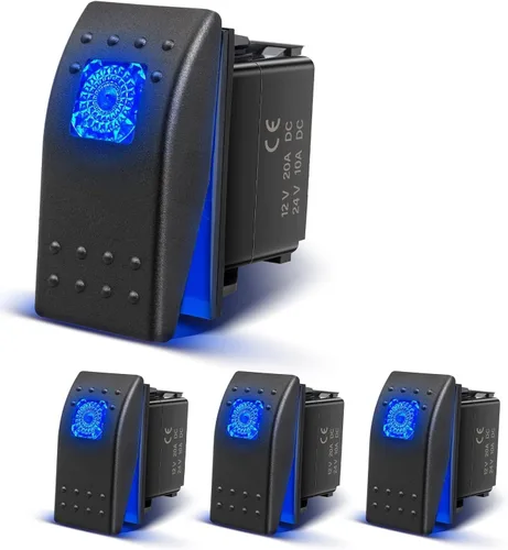 Anina Juego de 4 interruptores basculantes de 4 pines SPST 20A/12V 10A/24V con calcomanía de brillo nocturno, luz LED azul, impermeable, interruptor