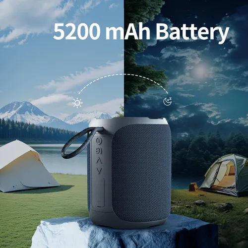 Vista 5 de YEAHBOX Altavoz Bluetooth portátil, Bluetooth 5.3 40W estéreo inalámbrico con graves profundos, luces RGB, IPX7 impermeable, batería de larga