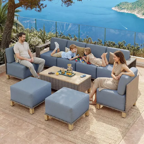 Vista 19 de Aoxun Juego de muebles de patio con cojines de 10 pulgadas de grosor