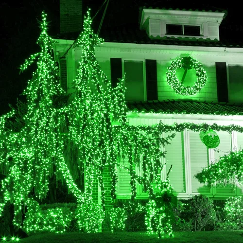 Vista 6 de 500 luces LED verdes de Navidad de 164 pies, impermeables, 8 parpadeos con funciones de memoria, tira de luces verdes para interiores y exteriores