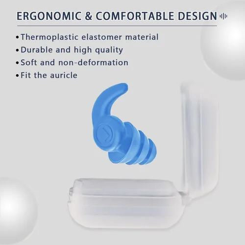 Vista 2 de Tapones para los oídos para nadar para niños, 3 pares de tapones de silicona impermeables reutilizables, protección para los oídos para surfear