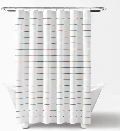 Vista 5 de Lush Decor Cortina de Ducha de Algodón Teñido con Hilo de Rayas Ombré, 72" W x 72" L, Arcoíris - Cortinas de Ducha de Tela - Cortina de Baño a Rayas
