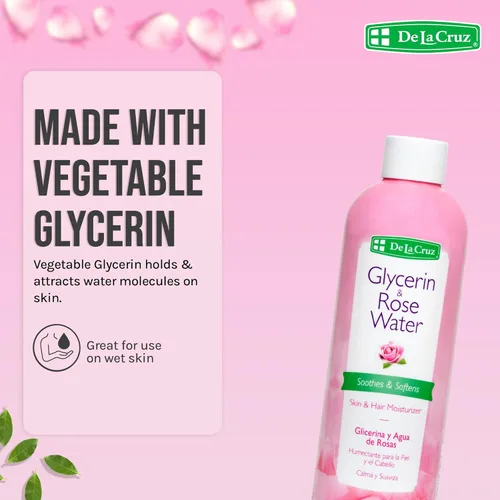 Vista 4 de Humectante para la piel De la Cruz, glicerina y agua de rosa, 8 oz, paquete de de 1