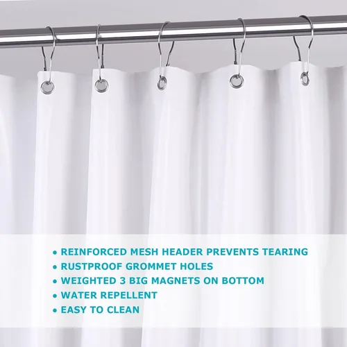 Vista 7 de Cortina de ducha transparente, 72 x 72 pulgadas, vinilo de 0.35 oz, cortina de ducha de plástico resistente, forro de ducha impermeable