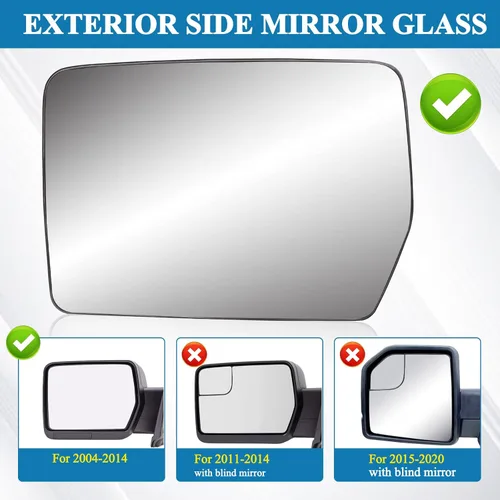 Vista 2 de Espejo calefactado lateral izquierdo del conductor compatible con Ford F150 2004-2014 - Espejo retrovisor exterior lateral convexo con soporte