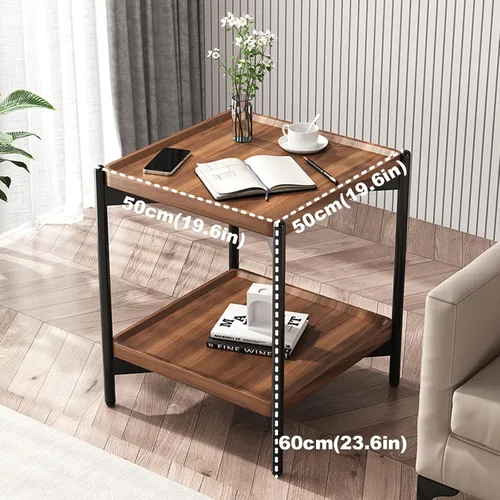 Vista 2 de DELURA 2-Tier Square Coffee Tables with Storage,Coffee Table for Living Room,Center Table Coffee Table for Home,Wood Living Room Table