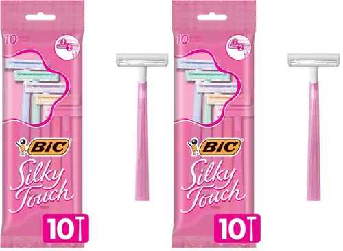 Vista 10 de BIC Silky Touch - Maquinillas de afeitar desechables para mujer, con 2 cuchillas, mangos de rastrillo en colores pastel, paquete de 10