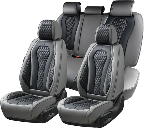 Vista 13 de Coverado - Fundas para asientos de auto, de cuero para asientos delanteros, fundas beige impermeables, cojín de asiento, protector de asiento