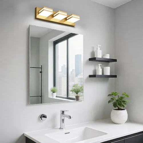 Vista 6 de IZORRO Luminarias LED Modernas para Baño (3 Luces, Regulables), Iluminación de Pared Dorada Acrílica, Luces de Tocador para Baño Sobre Espejo