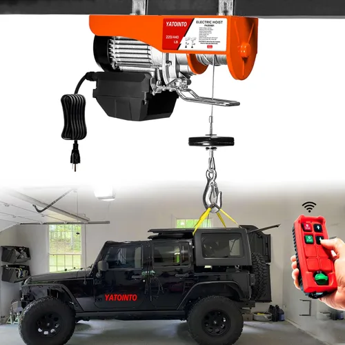 Vista 2 de Polipasto eléctrico resistente de 120 V, capacidad de 440 libras, altura de elevación de 39 pies, con control remoto inalámbrico y parada