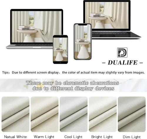 Vista 7 de DUALIFE - Cortinas de lino opacas beige de 54 pulgadas de largo, con pestaña trasera y bolsillo para cortinero, cortinas estrechas para dormitorio