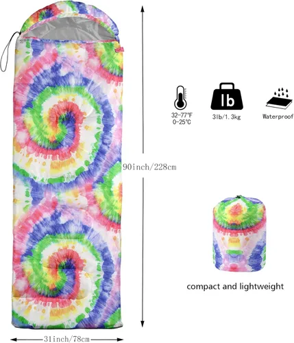 Vista 7 de BailiPromise Saco de dormir con estampado de arco iris, 3 estaciones, clima cálido y fresco, ligero, saco de dormir impermeable para adultos