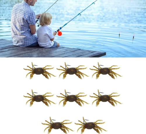 Vista 2 de 8 cebos artificiales de cangrejo, señuelo de cangrejo cranka con ganchos afilados, accesorio de aparejos de pesca, amarillo marrón