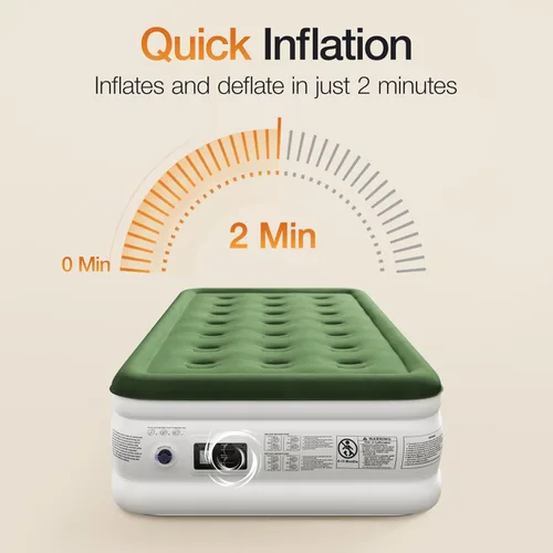 Vista 4 de Colchón de Aire Tamaño Twin con Bomba Incorporada Elevado, Colchón Inflable de 18" de Altura Cómoda, Cama de Aire Portátil Mejorada con Almohada