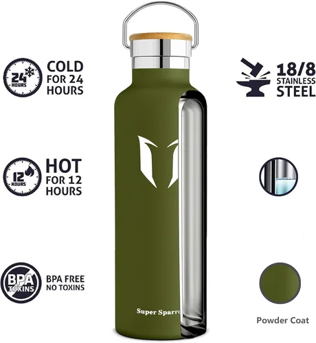 Vista 3 de Super Sparrow Botella de agua aislada con pajilla, de 17 onzas, 25 onzas, 32 onzas, termo reutilizable a prueba de fugas, botella de agua