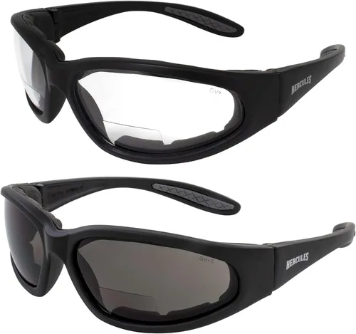 Global Vision Gafas Hercules Anteojos de seguridad antivaho con espuma EVA, 2 pares 1.5 bifocales (1 transparente, 1 ahumado)