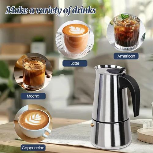 Vista 6 de Cafetera Moka de 9 Tazas de Acero Inoxidable 450ml Cafetera de Espresso Italiana para Estufa Cafeteras de Café Mocha Percolador Cafetera Greca