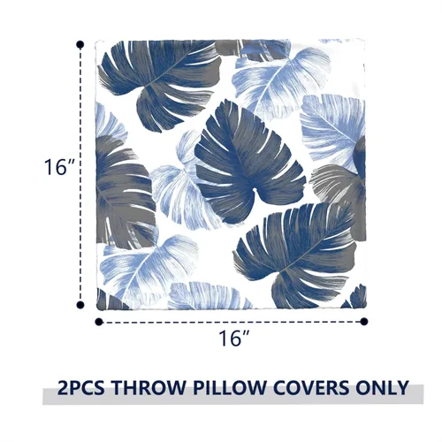 Vista 2 de Juego de 2 fundas decorativas para cojín de exteriores, 16 x 16 pulgadas, fundas decorativas modernas para patio, jardín, sofá, granja, azul Monstera