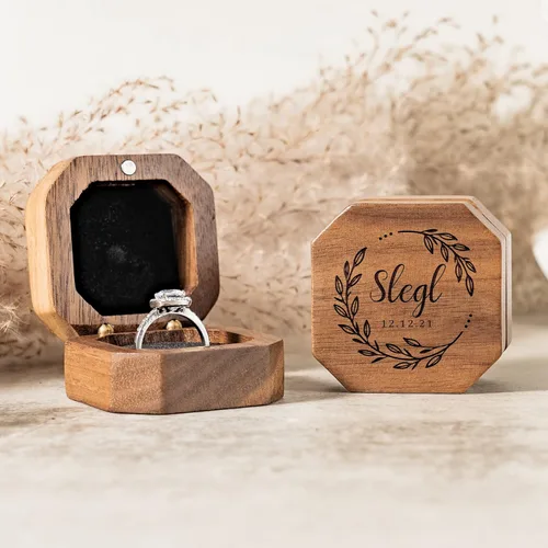 Vista 4 de Cajas de anillos de madera personalizadas, cajas de anillos octogonales personalizadas, cajas de anillos de compromiso de boda, cajas de exhibición