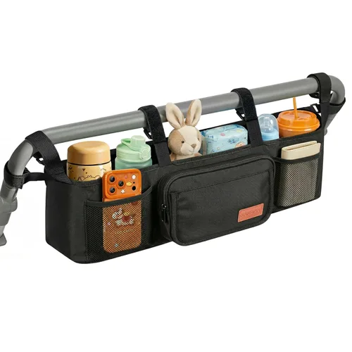 Guiseapue Organizador de cochecito doble con 2 portavasos aislados: consola para padres, accesorios para cochecito de correr doble, se adapta a Baby