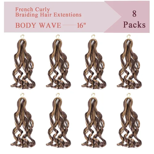 Vista 5 de 8 paquetes de cabello rizado francés para trenzar, de 24 pulgadas, preestirado, fácil de trenzar, rizado francés, extensiones de cabello sintético